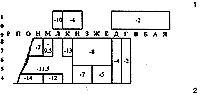 Fig. 1-2 Kabazi II, excavated area: 1 - plan of excavated area;  2 - layout of excavated area, square lines 4, 5, 6, 7 and 8. 